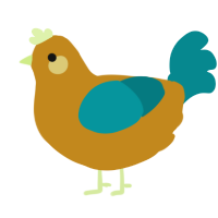 A ochre and teal chicken