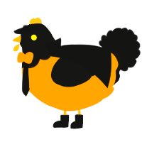 A orange and black chicken with a head pattern