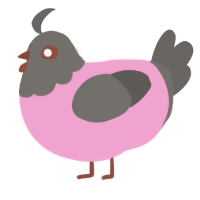 A pink and grey chicken with a head pattern