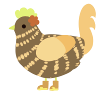 A grey and honey chicken with a bar pattern