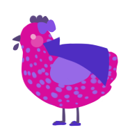 A fuchsia and blurple chicken with a speckle pattern