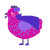 A fuchsia and blurple chicken with a speckle pattern