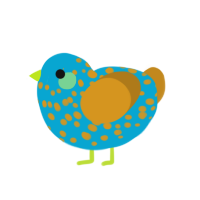 A cerulean and ochre chicken with a speckle pattern