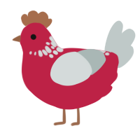 A crimson and silver chicken with a neck-speckle pattern