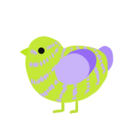 A lime and lilac chicken with a bar pattern