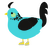 A aqua and black chicken with a neck-speckle pattern