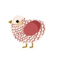 A cream and red chicken with a lace pattern