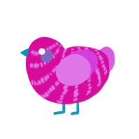 A fuchsia and orchid chicken with a bar pattern
