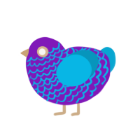 A violet and cerulean chicken with a lace pattern