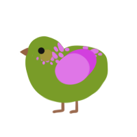 A chartreuse and orchid chicken with a neck-speckle pattern