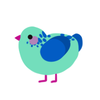 A mint and ultramarine chicken with a neck-speckle pattern