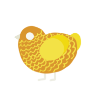 A orange and yellow chicken with a lace pattern