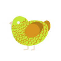 A lime and ochre chicken with a lace pattern