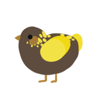 A bark and yellow chicken with a neck-speckle pattern