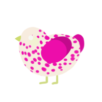 A cream and fuchsia chicken with a speckle pattern