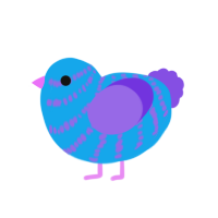 A sky and blurple chicken with a bar pattern