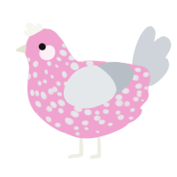 A pink and mist chicken with a speckle pattern