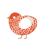 A vermilion and white chicken with a lace pattern