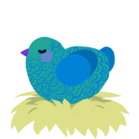 A turquoise and sapphire chicken with a double-lace pattern