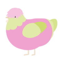 A pink and lemon chicken with a head pattern