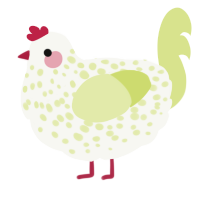 A white and lemon chicken with a speckle pattern