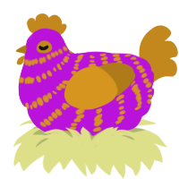 A amethyst and ochre chicken with a bar pattern