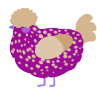 A plum and beige chicken with a speckle pattern