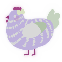 A lilac and viridian chicken with a bar pattern