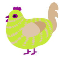 A lime and beige chicken with a bar pattern