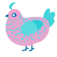A pink and aqua chicken with a speckle pattern