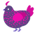 Dotty, a overcast and fuchsia chicken with a speckle pattern