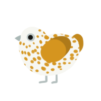 Suspicious yolk, a white and ochre chicken with a speckle pattern