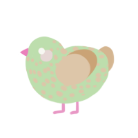 A gluppy and beige chicken with a speckle pattern