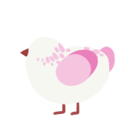 A white and pink chicken with a neck-speckle pattern
