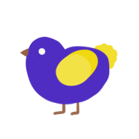 A indigo and yellow chicken