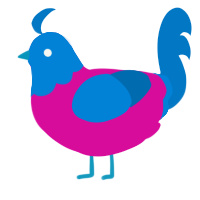 A fuchsia and sapphire chicken with a head pattern