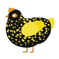 starstruck, a black and yellow chicken with a speckle pattern