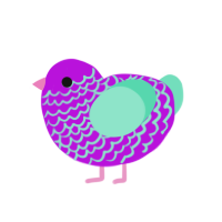 A amethyst and mint chicken with a lace pattern