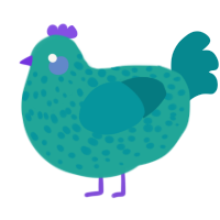 A turquoise and teal chicken with a speckle pattern