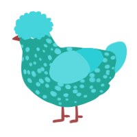 A turquoise and aqua chicken with a speckle pattern