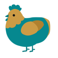A teal and gold chicken with a head pattern