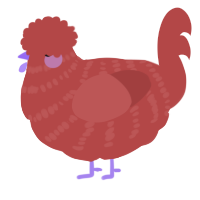 A red chicken with a bar pattern