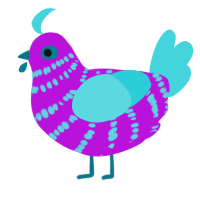 A amethyst and aqua chicken with a bar pattern