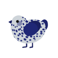 A mist and navy chicken with a speckle pattern