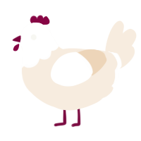 A cream chicken with a head pattern