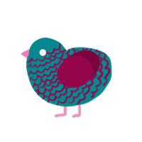A teal and maroon chicken with a lace pattern