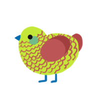 A lime and red chicken with a lace pattern