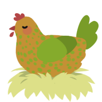 A gold and chartreuse chicken with a speckle pattern