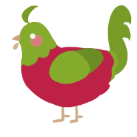 A crimson and chartreuse chicken with a head pattern