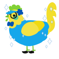 A sky and yellow chicken with a lace pattern